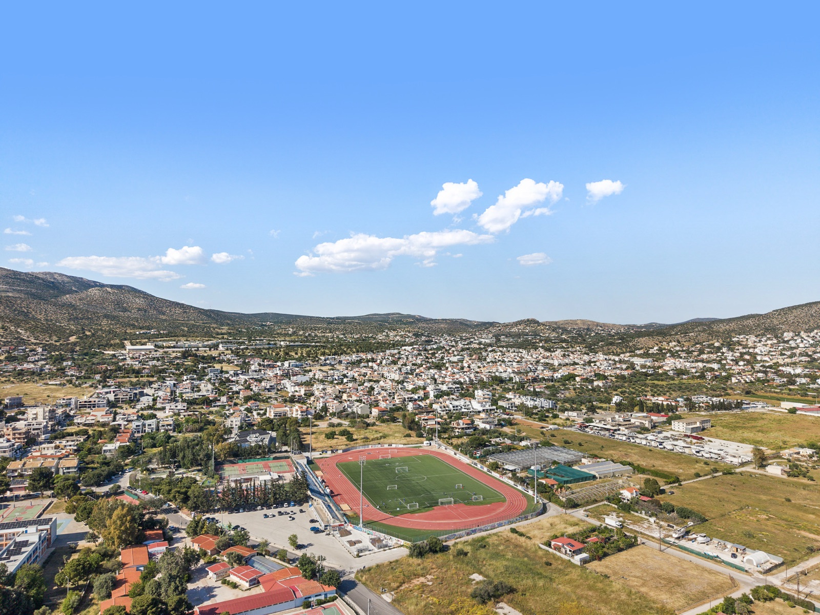 Aerial of the Vari coastline and neighbourhood