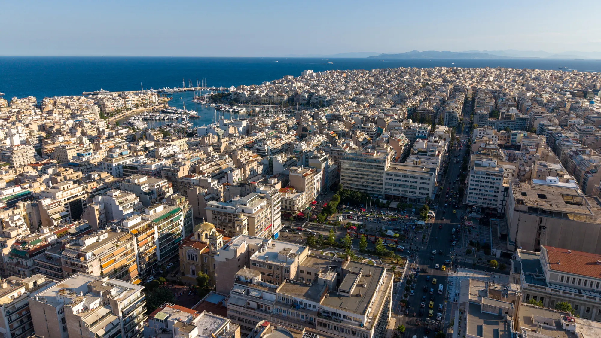 ORMOS Piraeus, piraeus from the air, the marina and the city blocks