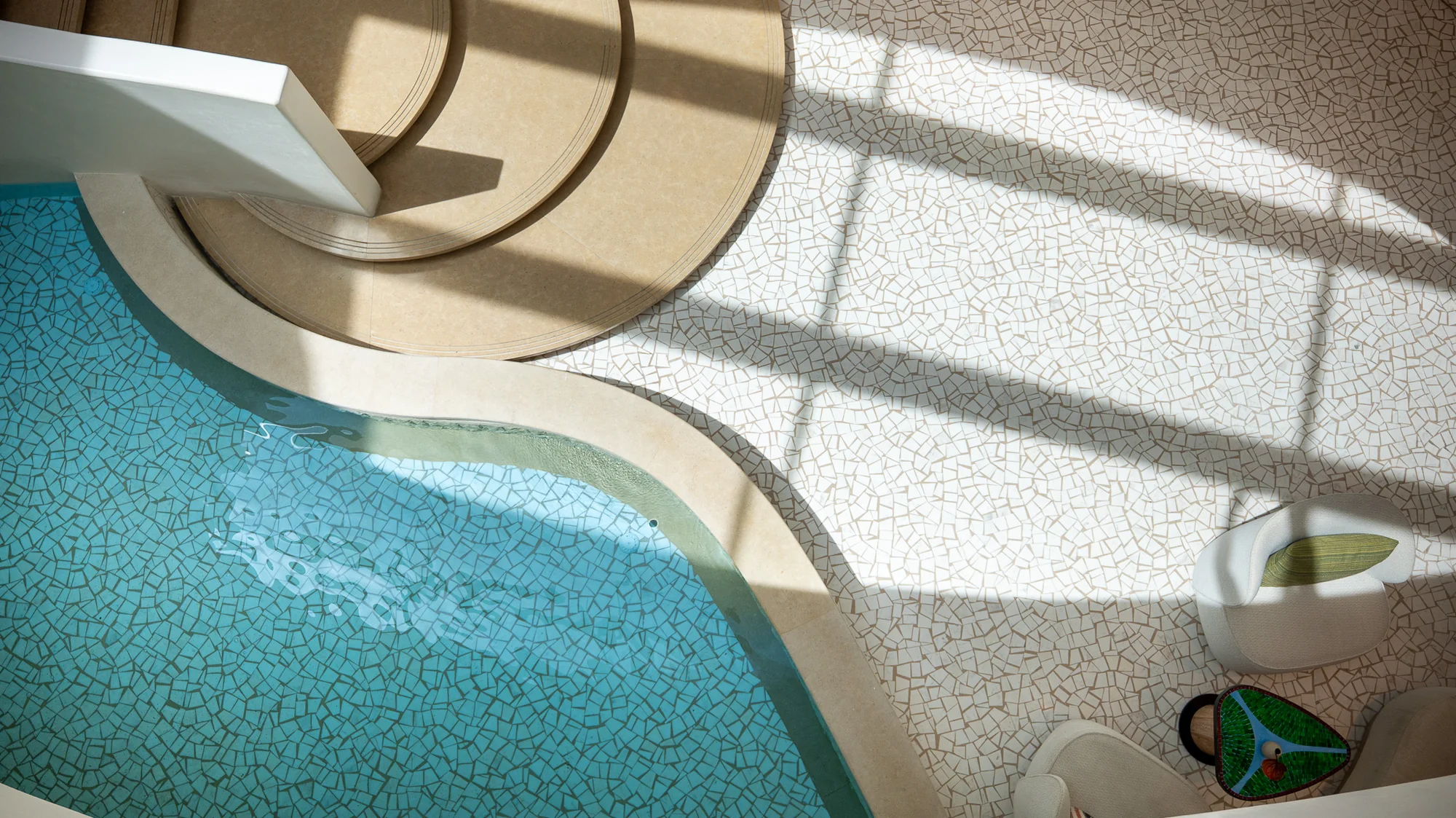 One&Only Aesthesis, the pool water feature in dappled light
