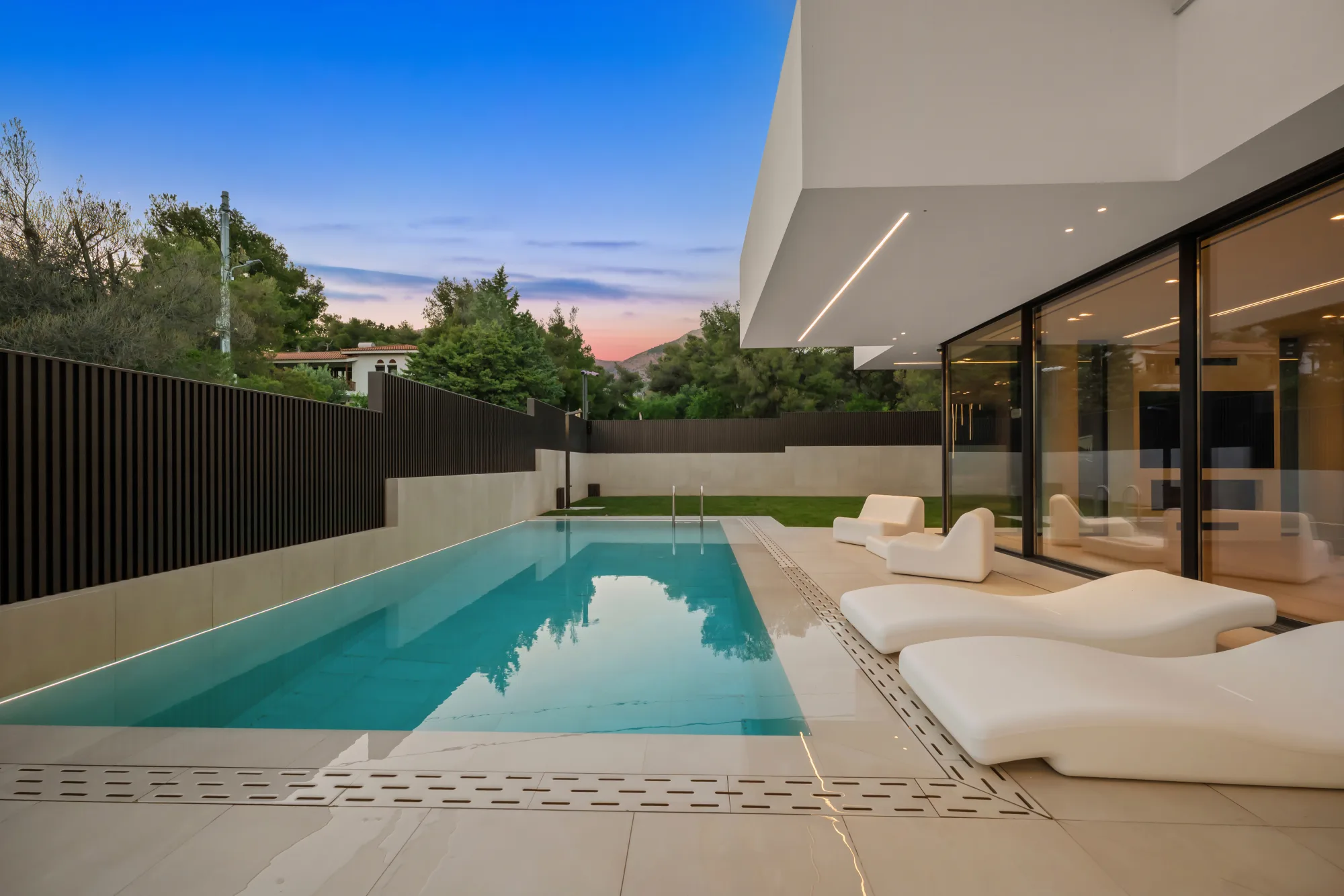 Villa Eden, twilight over the pool and terrace