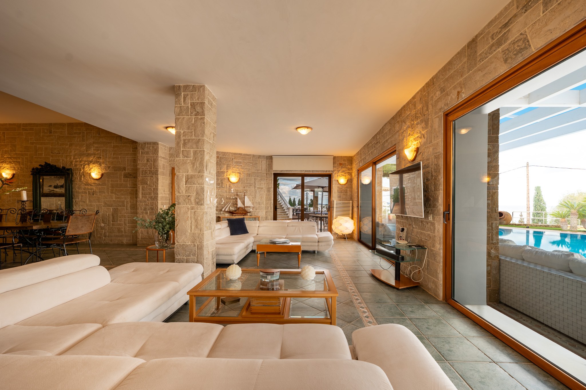 Villa Rafaella, stone-walled lounge